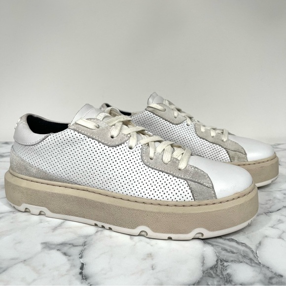 P448 Aerial Sneakers Perforated White Leather Woman’s Size 38 US 7.5/8 - Picture 1 of 11